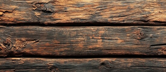Aufkleber - Weathered wooden planks with deep brown and black tones textured surface exhibiting peeling details on a rustic backdrop arranged horizontally.
