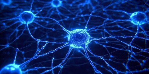 Poster - Interconnected Network of Neurons, Synapses, and Neural Pathways on a Blue Background