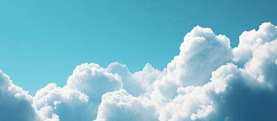 Aufkleber - Layered feathery white clouds in a bright blue sky creating a serene atmosphere for social media banner design in a 4x1 format.