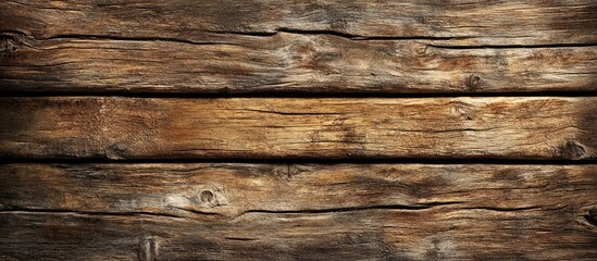 Aufkleber - Rustic aged wooden planks in varying shades of brown arranged horizontally with deep grooves and texture creating a warm, natural backdrop.