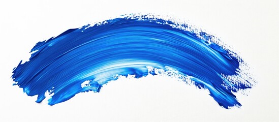 Aufkleber - Bold blue acrylic brushstroke curved elegantly across a white canvas creating a vibrant contrast and artistic depth.
