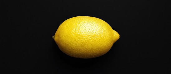 Poster - Fresh yellow lemon positioned centrally on a black background with ample copy space, featuring a smooth, textured surface ideal for food-related content.