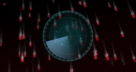 Poster - Radar scanning animation over falling binary code in digital environment