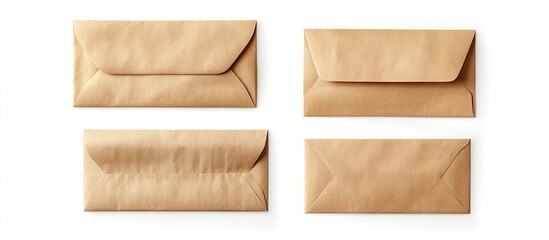 Poster - Set of four brown envelopes arranged on a white background showcasing various styles and angles with a sleek and minimalistic presentation.