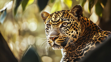 Wall Mural - close up of leopard with intense gaze in natural setting
