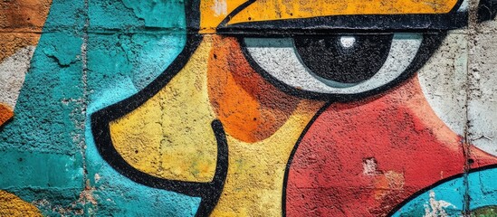 Fototapete - Colorful abstract graffiti mural showcasing vibrant yellows, reds, and greens on a textured wall. Modern urban art reflecting street culture.