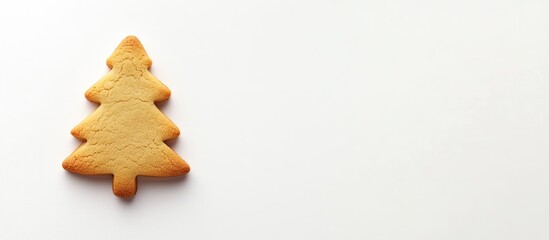 Poster - Christmas tree-shaped cookie in golden brown color positioned centrally on a clean white background, perfect for holiday-themed promotions.