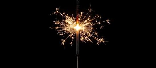 Aufkleber - Sparkler emitting bright sparks against a solid black background with vibrant golden hues showcasing festive holiday celebrations and joy.