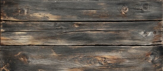 Aufkleber - Dark weathered wooden plank featuring rough, peeling surface, prominent knots and grain patterns, positioned horizontally with a rustic appearance