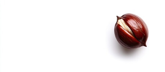 Poster - Chestnut with glossy brown exterior and creamy white part, positioned at the top left against a bright white background with ample copyspace