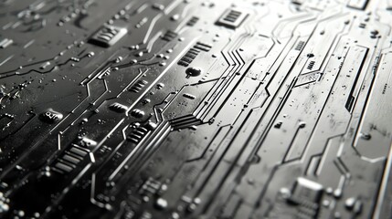 Poster - Abstract metallic surface with a circuit board design.