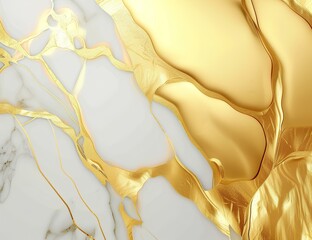 Poster - Gold and white marble background with golden veins, vector illustration, white space in the center of the composition 