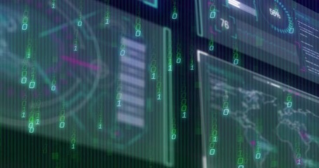 Poster - In school, animation of binary code and digital screens showing data and graphs