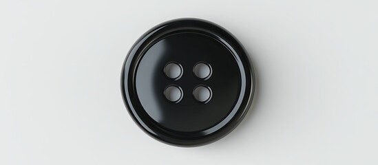Poster - Simple black button on a white background positioned centrally highlighting the button's four holes with ample copy space for text