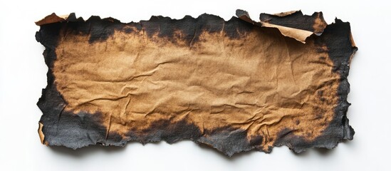 Leinwandbilder - Burnt and wrinkled paper with black edges positioned in the center against a bright white background showcasing aged texture and dramatic contrast
