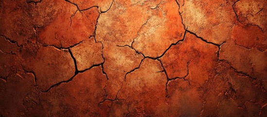 Poster - Cracked terracotta background with warm reddish-brown tones showcasing deep fissures and textures, filling the entire frame for a rustic feel
