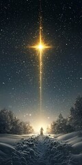Wall Mural - A shining star illuminates the landscape of Christmas.