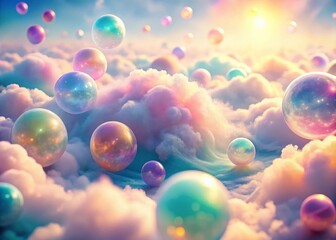 Poster - Serene Pastel Orbs Floating Gently in Aerial View - Dreamlike Atmosphere Stock Photo