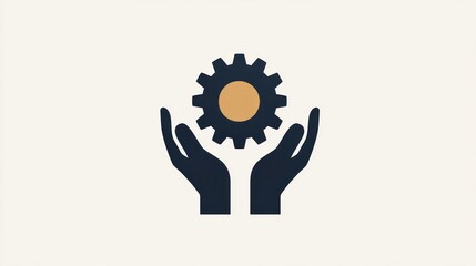 Poster - Hands Protecting Gear Icon,  Simple, Modern Design,  Vector Illustration,  Perfect for Digital Use