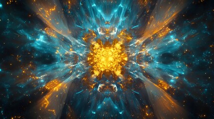 Wall Mural - Abstract Cosmic Nebula Gold And Teal Hues