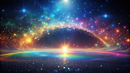 Wall Mural - A Celestial Panorama Sparkling Stardust and a Vibrant Cosmic Horizon Featuring an Array of Glimmering Lights and Shimmering Particles in a Stunning Display of Galactic Wonder