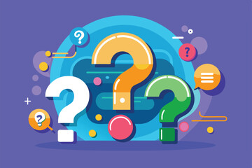Poster - colorful question marks displayed against a colorful backdrop emphasize curiosity and inquiry in des