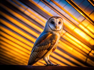 Poster - Silhouette Barn Owl Geometric Background Monoline Drawing Stock Photo