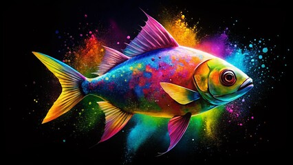 Poster - Silhouette Geometric Fish Spray Paint Art - Abstract Aquatic Design