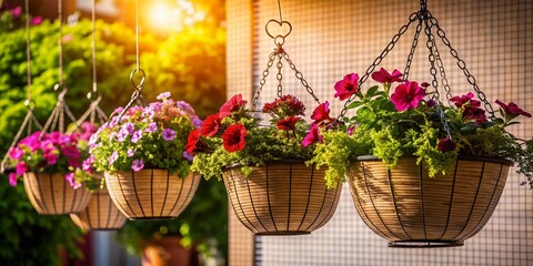 Poster - Silhouette of Hanging Flower Baskets on Sketch Pad Background - Modern Botanical Art