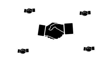 Poster - Zoom in and out animation the handshake symbol. Large black symbol in the center and four small symbols around. Seamless looped 4k animation on white background