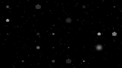 Poster - Template animation of evenly spaced treasure chest symbols of different sizes and opacity. Animation of transparency and size. Seamless looped 4k animation on black background with stars
