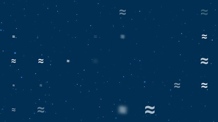 Poster - Template animation of evenly spaced approximately equal symbols of different sizes and opacity. Animation of transparency and size. Seamless looped 4k animation on dark blue background with stars