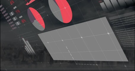 Poster - Animation of digital graphs and data visualization overlaying cityscape background