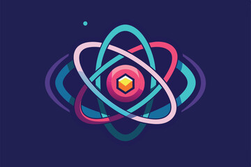 Poster - An abstract atom design featuring bright colors and smooth lines set against a dark backdrop, emphasizing creativity, React Customizable Semi Flat Illustration