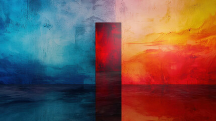 Poster - Abstract Digital Art with Colorful Background and Mysterious Black Door in the Center
