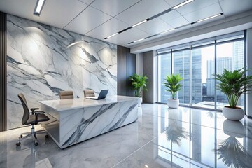 Poster - Sleek Marble Office Backdrop: Intricate Veining Detail - Minimalist Stock Photo