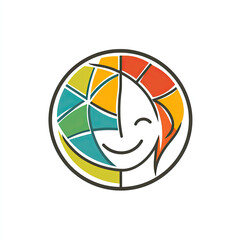 Fototapete - Smiling face in colorful, segmented sphere on white