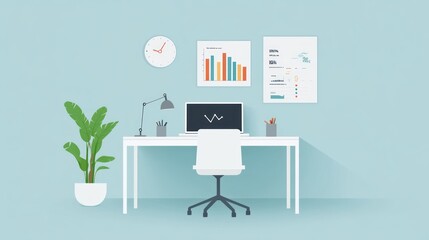 Poster - Clean Minimalist Office Workspace with Charts