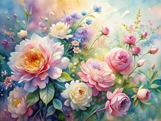 Poster - Soft Elegant Watercolor Brushstrokes: Delicate Floral Background Texture