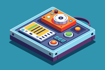 Poster - A recording device showcases customizable settings for isometric sound production and manipulation, Recording Customizable Isometric Illustration