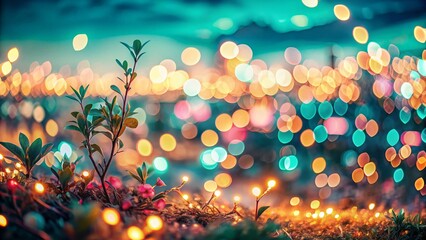 Poster - Soft Peach & Mint Bokeh Night Lights - Dreamy Pastel Background