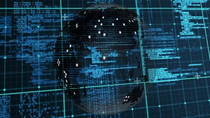 Poster - Animation of digital globe with binary code showcasing technology network in school