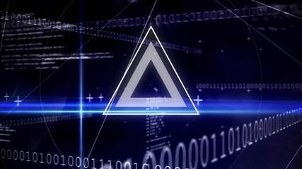 Poster - digital triangle symbol with binary code and data processing animation