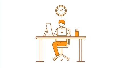 Poster - Person working at desk, office setting, time management, illustration, use for work-from-home, productivity, office culture, vector graphics