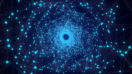 Leinwandbilder - Abstract 3d portal. Circle tunnel or wormhole. Digital background with connected blue dots and lines. 3D rendering.