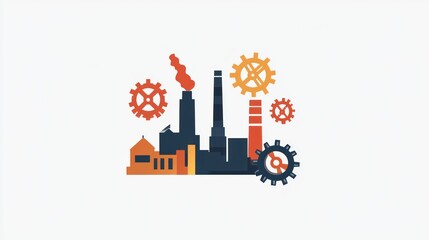 Poster - Factory gears, industrial scene, symbolic, graphic, flat design, vector art, background image, illustration