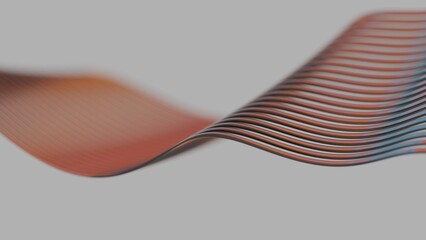 Poster - Wavy abstract lines in orange, purple, and blue flow across a gray background, creating a sleek, minimal design with smooth curves and fluid motion.