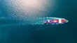 © Yellow Boat - Cargo container Ship, cargo vessel ship carrying container and running for import export concept technology freight shipping sea freight by Express Ship. top view