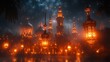 © Micro - Mystical Cityscape with Glowing Lanterns and Towering Minarets Under a Starry Night Sky