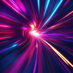 Fototapete - Speeding through light tunnel, futuristic abstract background